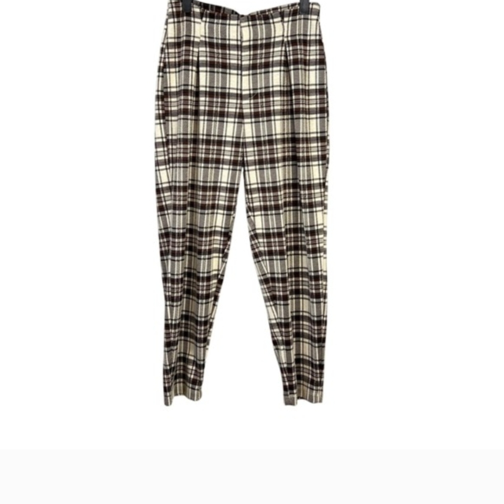 Free People Plaid Skinny Pants XS Brown Cream Neutral Fall Boho Stretch Slim Fit